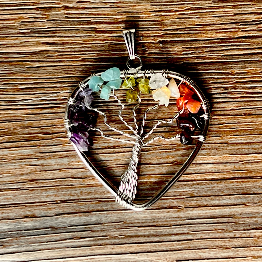 7 Chakra Tree of Life, Heart Pendant